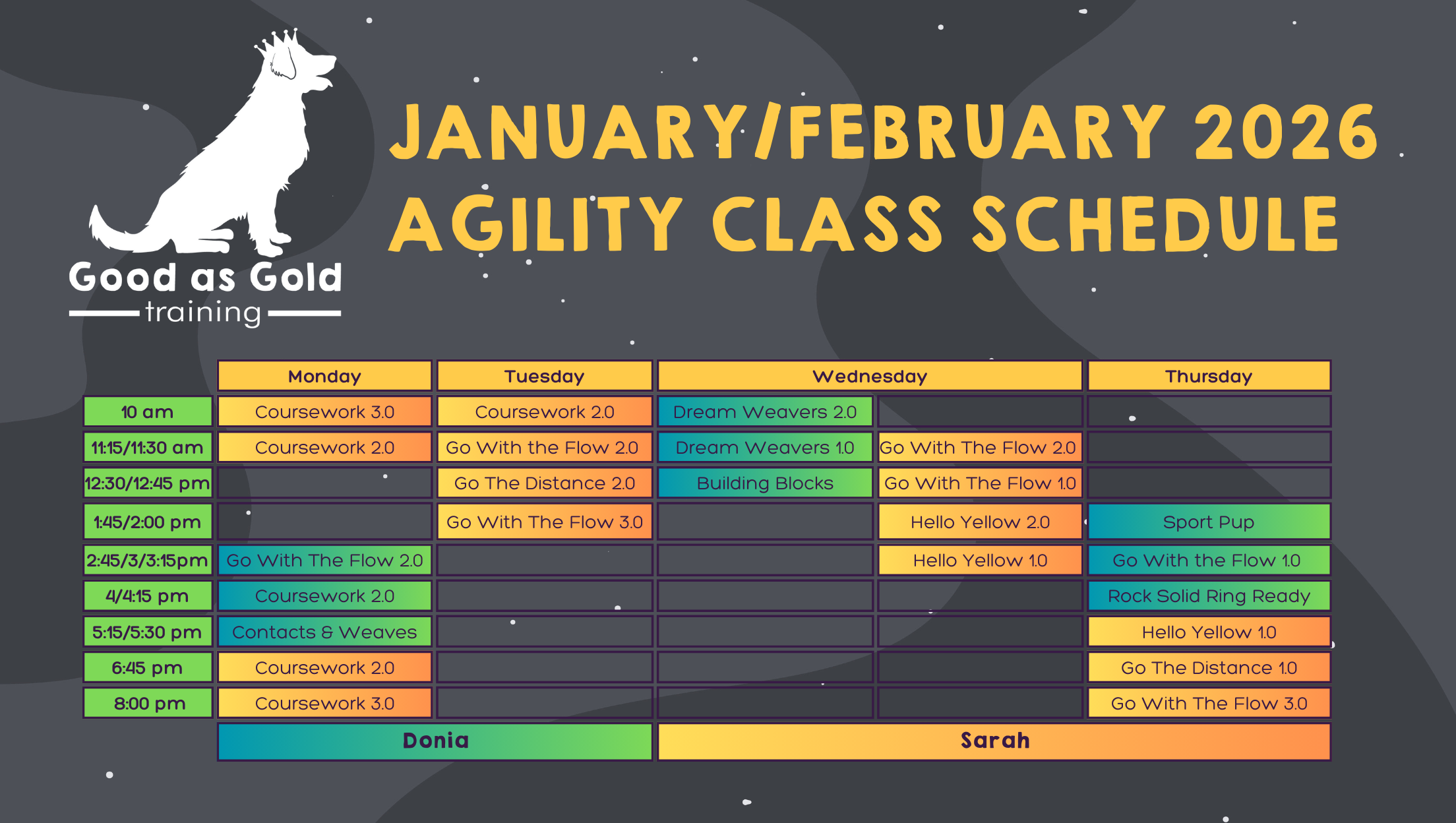 GAG Class Schedules January 2026