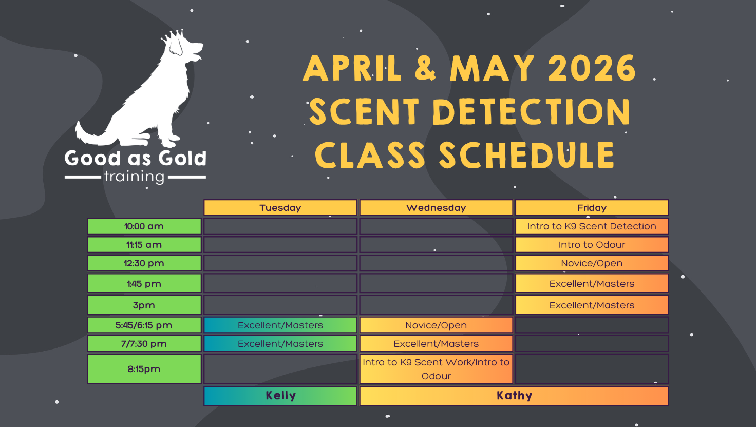 GAG Class Schedules - April & May 2026
